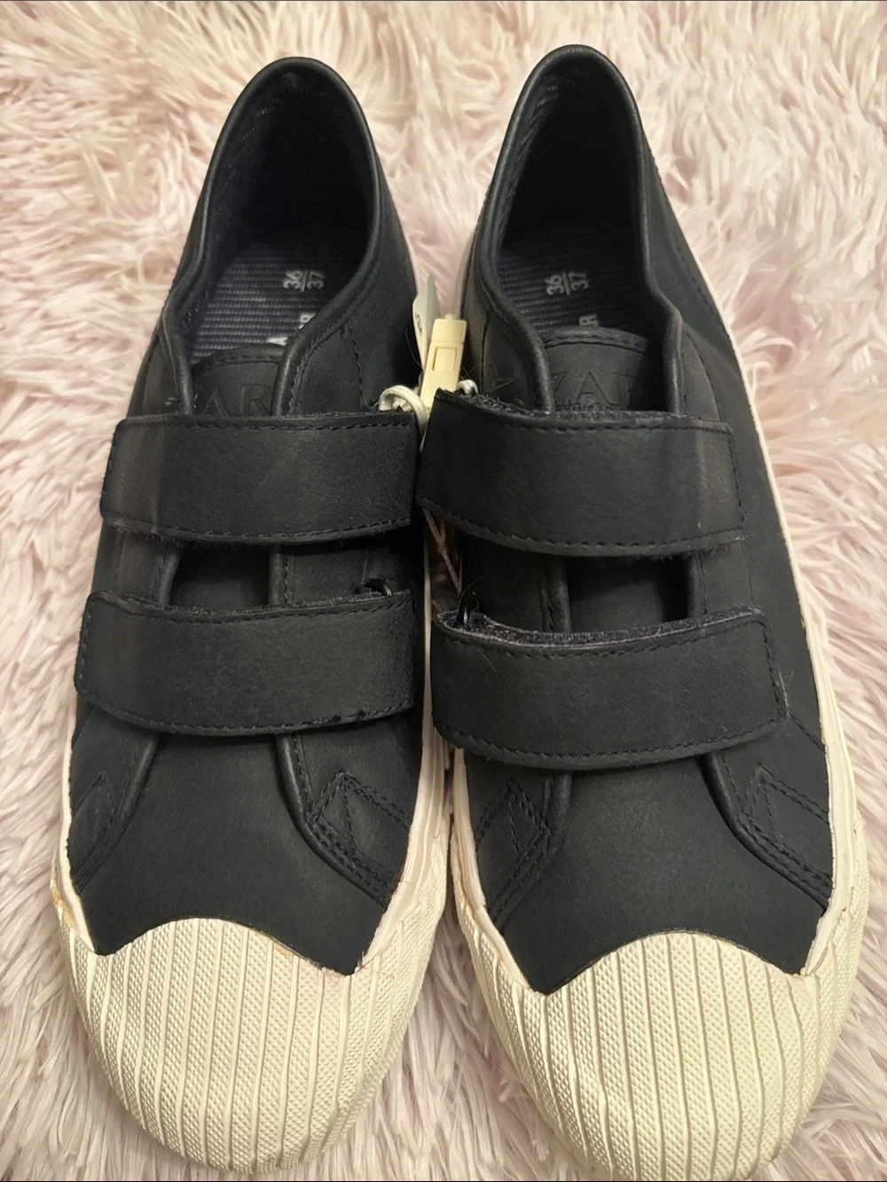 Zara Navy Blue Sneakers with Cream Ribbed Toe